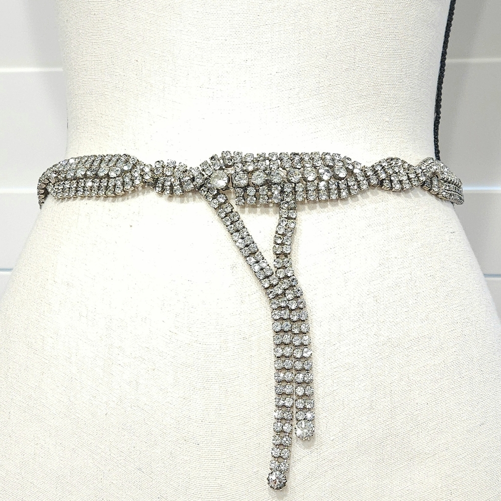 Christian Dior Vintage Crystal Belt Statement Necklace Silver Tone 1970s - Picture 7 of 17